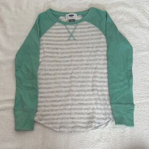 Old Navy Kids Green and Gray Striped Long Sleeve Tee